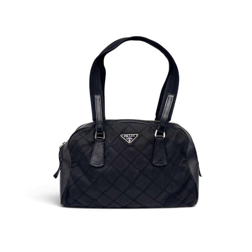Authentic Vintage Prada Quilted Tessuto Nylon Leather Shoulder Bag Purse Italy